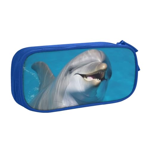 Delphin mit einem Lächeln Federmäppchen, Reißverschluss Glatt Federmäppchen, Tragbares Federmäppchen Große Schule Schreibwaren Aufbewahrungstasche Make-up Tasche, blau, Einheitsgröße, Kosmetikkoffer Delphin mit einem Lächeln Federmäppchen, Reißverschluss Glatt Federmäppchen, Tragbares Federmäppchen Große Schule Schreibwaren Aufbewahrungstasche Make-up Tasche, blau, Einheitsgröße, Kosmetikkoffer von MMSJSBVY