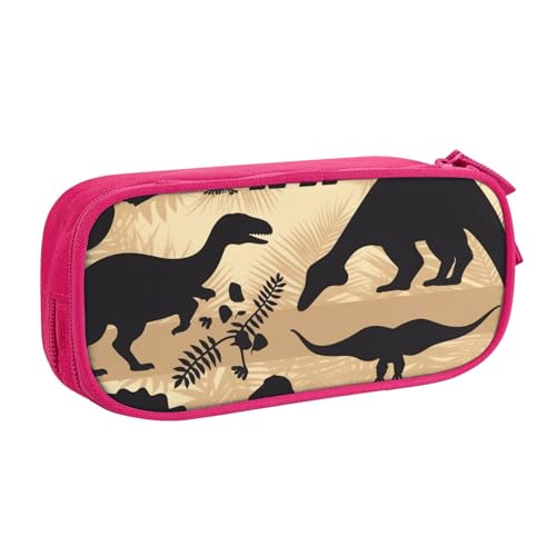 Dinosaurier Silhouette Federmäppchen Reißverschluss Glatt Federmäppchen Tragbare Federmäppchen Große Schule Schreibwaren Aufbewahrungstasche Make-up Tasche, rose, Einheitsgröße, Kosmetikkoffer von MMSJSBVY