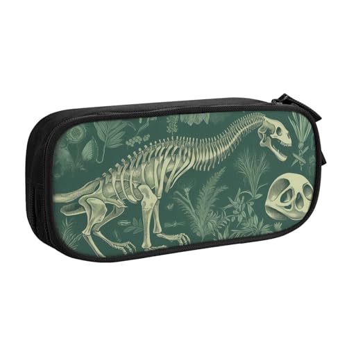 Dinosaurier Skelett Federmäppchen Reißverschluss Glatt Federmäppchen Tragbare Federmäppchen Große Schule Schreibwaren Aufbewahrungstasche Make-up Tasche, Schwarz , Einheitsgröße, Kosmetikkoffer von MMSJSBVY