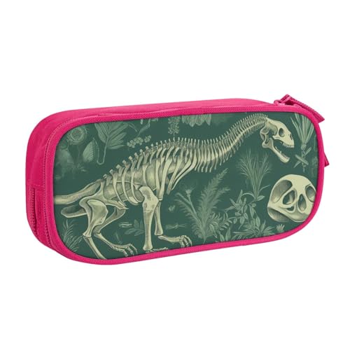 Dinosaurier Skelett Federmäppchen Reißverschluss Glatt Federmäppchen Tragbare Federmäppchen Große Schule Schreibwaren Aufbewahrungstasche Make-up Tasche, rose, Einheitsgröße, Kosmetikkoffer von MMSJSBVY
