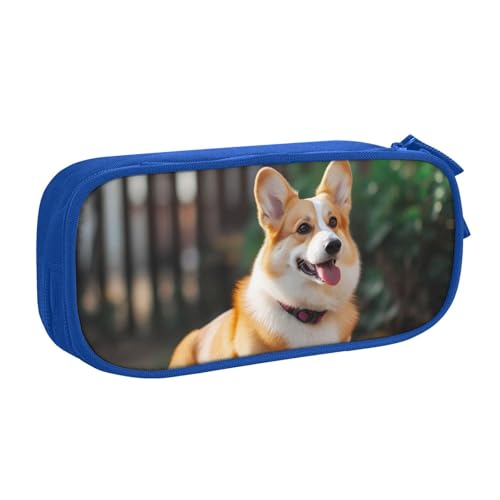 Dog Corgi Federmäppchen, Reißverschluss Glatt Federmäppchen, Tragbare Federmäppchen Große Schule Schreibwaren Aufbewahrungstasche Make-up Tasche, blau, Einheitsgröße, Kosmetikkoffer von MMSJSBVY
