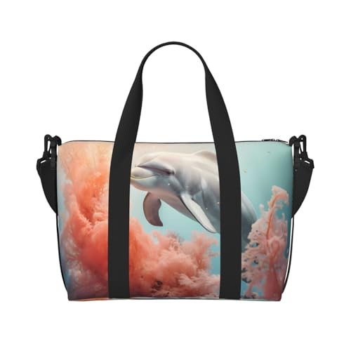 Dream Bunte Reisetasche, Unisex, wasserabweisend, Wochenend-Turnbeutel, großes Fassungsvermögen, verstellbarer Schultergurt, Reisetasche, Delfin auf Koralle, Einheitsgröße Dream Bunte Reisetasche, Unisex, wasserabweisend, Wochenend-Turnbeutel, großes Fassungsvermögen, verstellbarer Schultergurt, Reisetasche, Delfin auf Koralle, Einheitsgröße von MMSJSBVY