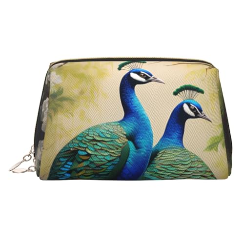 Echo Shapes & Circles Make-up-Tasche aus Leder, große Kapazität, Reise-Aufbewahrungstasche, Mehrzweck-Toilettenartikel und Make-up-Tasche, Bunte Pfau, Einheitsgröße, Schulranzen von MMSJSBVY