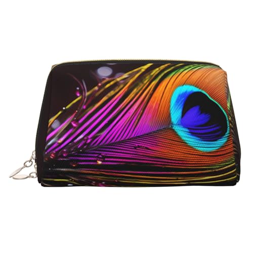 Echo Shapes & Circles Make-up-Tasche aus Leder, große Kapazität, Reise-Aufbewahrungstasche, Mehrzweck-Toilettenartikel und Make-up-Tasche, Federn, Einheitsgröße, Schulranzen von MMSJSBVY