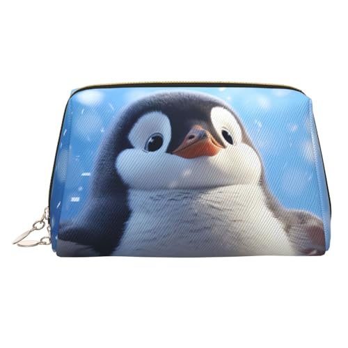 Echo Shapes & Circles Make-up-Tasche aus Leder, große Kapazität, Reise-Aufbewahrungstasche, Mehrzweck-Toilettenartikel und Make-up-Tasche, Happy Pinguin, Einheitsgröße, Schulranzen von MMSJSBVY
