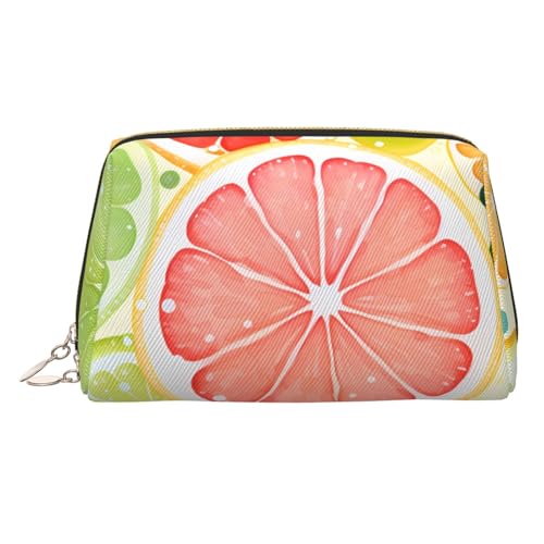 Echo Shapes & Circles Make-up-Tasche aus Leder, große Kapazität, Reise-Aufbewahrungstasche, Mehrzweck-Toilettenartikel und Make-up-Tasche, Zitrusfrüchte-Malerei, Einheitsgröße, Schulranzen von MMSJSBVY