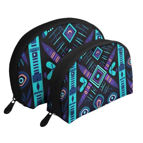 Fireflies Tragbares Muschel-Make-up-Taschen-Set (2 Stück), Reise-Kulturbeutel mit Reißverschluss für Kosmetika, Ethnisches geometrisches Muster, Einheitsgröße von MMSJSBVY
