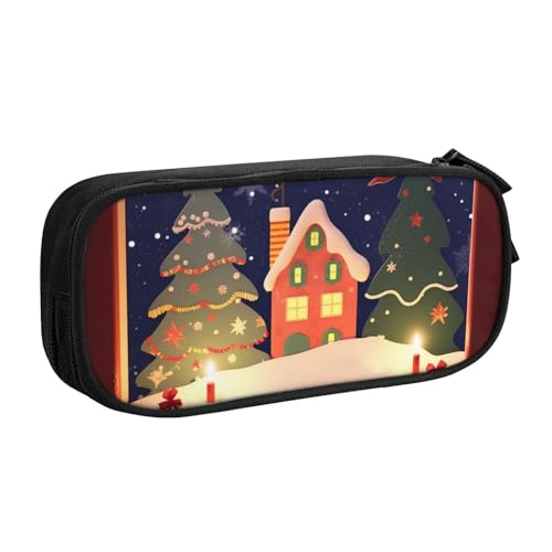 Frohe Weihnachten Bild Federmäppchen Reißverschluss Glatt Federmäppchen Tragbare Federmäppchen Große Schule Schreibwaren Aufbewahrungstasche Make-up Tasche, Schwarz , Einheitsgröße, Kosmetikkoffer von MMSJSBVY