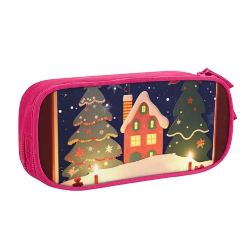 Frohe Weihnachten Bild Federmäppchen Reißverschluss Glatt Federmäppchen Tragbare Federmäppchen Große Schule Schreibwaren Aufbewahrungstasche Make-up Tasche, rose, Einheitsgröße, Kosmetikkoffer von MMSJSBVY