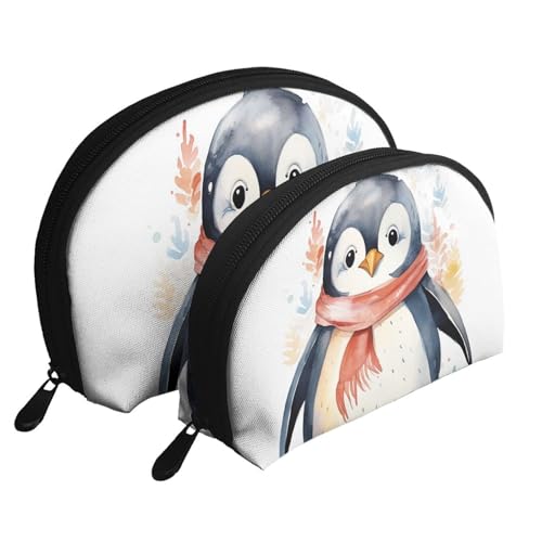 Goldene Lippen, tragbares Muschel-Make-up-Taschen-Set (2 Stück), Reise-Kulturbeutel mit Reißverschluss für Kosmetika, Niedlicher Cartoon-Pinguin, Einheitsgröße von MMSJSBVY