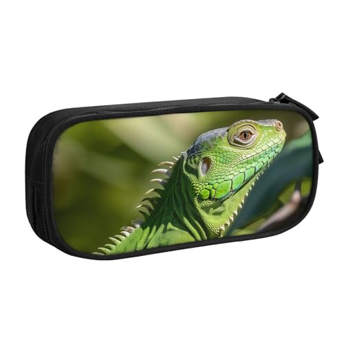 Green Lizard Federmäppchen, Reißverschluss, glattes Federmäppchen, tragbares Federmäppchen, große Schule, Schreibwaren, Aufbewahrungstasche, Make-up-Tasche, Schwarz , Einheitsgröße, Kosmetikkoffer von MMSJSBVY