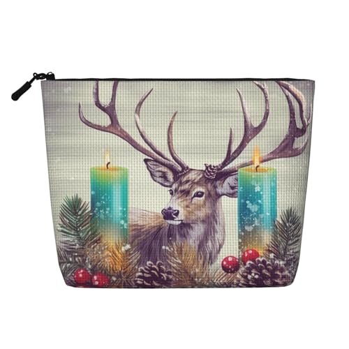 Interessante Skelett-Kulturbeutel für Damen, tragbare Reise-Kosmetiktasche, täglicher Organizer mit Reißverschluss, Frohe Weihnachten Elch, Einheitsgröße von MMSJSBVY
