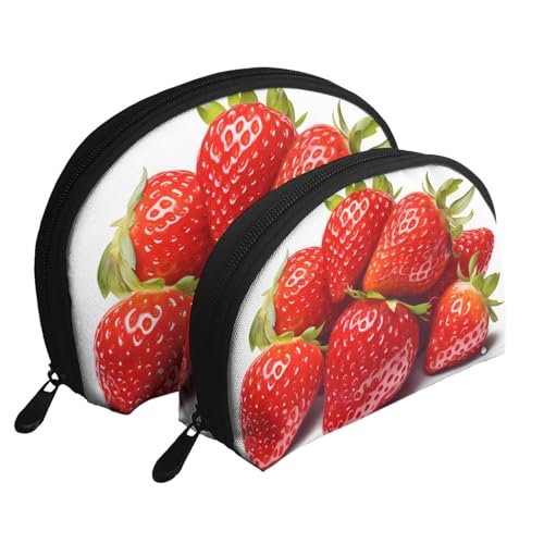 Kilauea Volcano Tragbares Muschel-Make-up-Taschen-Set (2 Stück), Reise-Kulturbeutel mit Reißverschluss für Kosmetika, Fresh Strawberry, Einheitsgröße von MMSJSBVY
