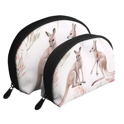 Kilauea Volcano Tragbares Muschel-Make-up-Taschen-Set (2 Stück), Reise-Kulturbeutel mit Reißverschluss für Kosmetika, Lustiger Cartoon-Känguru-Zoo, Einheitsgröße von MMSJSBVY