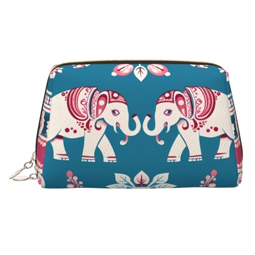 Kosmetiktasche aus Leder mit Blumenmuster, große Kapazität, doppeltes Verwendungszweck, Kosmetiktasche und Kosmetiktasche, Elefantenmotiv, one size, Schulranzen von MMSJSBVY