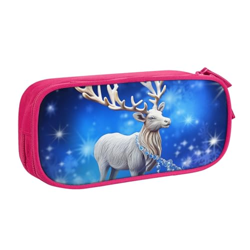 Kristall Rentier Weihnachten Federmäppchen Reißverschluss Glatt Federmäppchen Tragbare Federmäppchen Große Schule Schreibwaren Aufbewahrungstasche Make-up Tasche, rose, Einheitsgröße, Kosmetikkoffer von MMSJSBVY