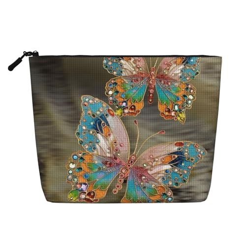Kulturbeutel mit Baum mit Schmetterlingen für Damen, tragbare Reise-Kosmetiktasche, täglicher Organizer mit Reißverschluss, Mit Schmucksteinen besetzte Schmetterlinge, Einheitsgröße von MMSJSBVY