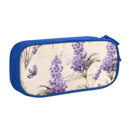 Lavendel Stempel Federmäppchen, Reißverschluss Glattes Federmäppchen, Tragbares Federmäppchen Große Schule Schreibwaren Aufbewahrungstasche Make-up Tasche, blau, Einheitsgröße, Kosmetikkoffer von MMSJSBVY