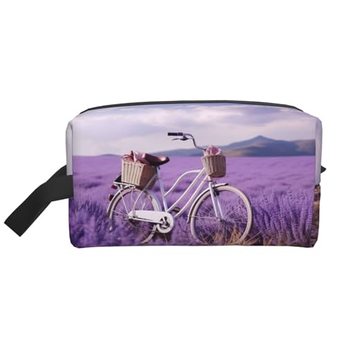Lavender Field Bike tragbare große Kapazität Reise-Kulturbeutel (Druckmodelle) wasserdichte Make-up-Aufbewahrungstasche für Männer und Frauen für Geschäftsreisen, Fitness, Badezimmer, tägliche von MMSJSBVY