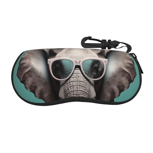 MMSJSBVY Brillenetui mit Reißverschluss, weiches Brillenetui, tragbares Reise-Brillenetui mit Haken, Elefant mit Brille, One size von MMSJSBVY