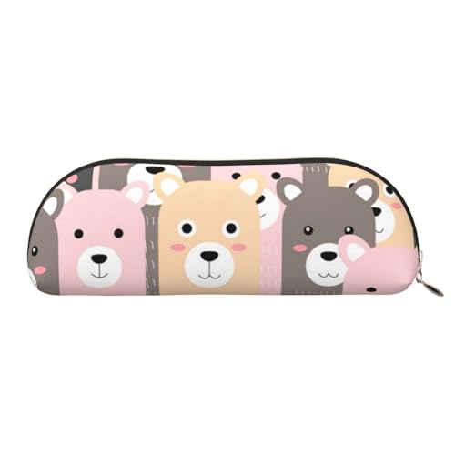 MMSJSBVY Colorful Bears Federmäppchen aus Leder – halbrunder Organizer mit Reißverschluss für Stifte, Kosmetik und Reisen, Bunte Bären., Einheitsgröße, Schulranzen von MMSJSBVY
