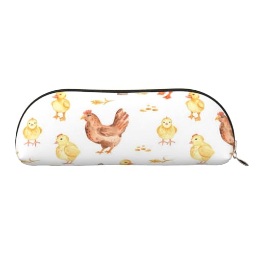 MMSJSBVY Colorful Bears Federmäppchen aus Leder – halbrunder Organizer mit Reißverschluss für Stifte, Kosmetik und Reisen, Huhnente, Einheitsgröße, Schulranzen von MMSJSBVY