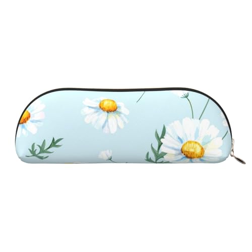 MMSJSBVY Colorful Bears Federmäppchen aus Leder – halbrunder Organizer mit Reißverschluss für Stifte, Kosmetik und Reisen, gänseblümchen, Einheitsgröße, Schulranzen von MMSJSBVY