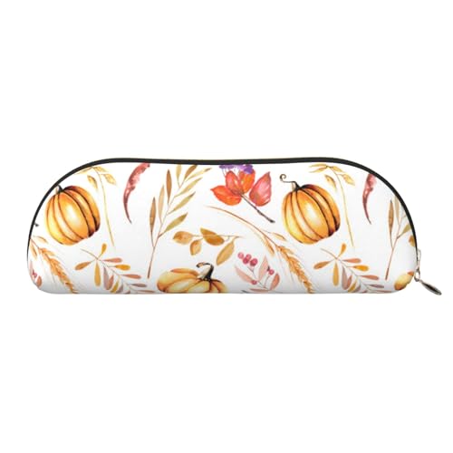 MMSJSBVY Cupcake-Leder-Federmäppchen – halbrunder Organizer mit Reißverschluss für Stifte, Kosmetik und Reisen, Herbst Kürbisse, Einheitsgröße, Schulranzen von MMSJSBVY