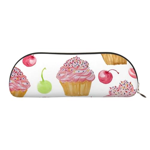 MMSJSBVY Cupcake-Leder-Federmäppchen – halbrunder Organizer mit Reißverschluss für Stifte, Kosmetik und Reisen, cupcake, Einheitsgröße, Schulranzen von MMSJSBVY