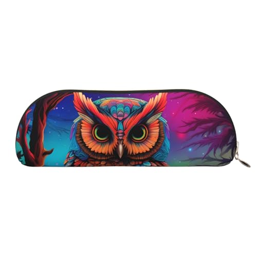 MMSJSBVY Federmäppchen aus Leder für Dartscheiben, halbrunder Organizer mit Reißverschluss für Stifte, Kosmetik und Reisen, Farbiges Eulenmuster, Einheitsgröße, Schulranzen von MMSJSBVY