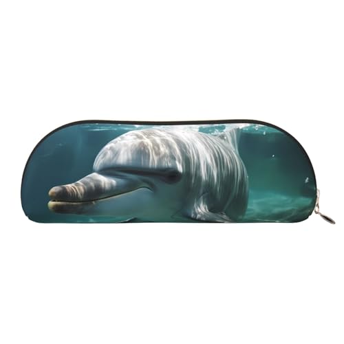 MMSJSBVY Federmäppchen aus Leder für Dartscheiben, halbrunder Organizer mit Reißverschluss für Stifte, Kosmetik und Reisen, Niedlicher Delphin, Einheitsgröße, Schulranzen von MMSJSBVY