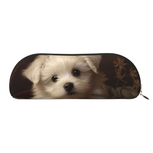 MMSJSBVY Federmäppchen aus Leder für Dartscheiben, halbrunder Organizer mit Reißverschluss für Stifte, Kosmetik und Reisen, Niedlicher Hund., Einheitsgröße, Schulranzen von MMSJSBVY