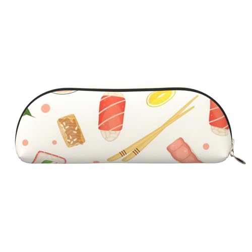 MMSJSBVY Federmäppchen aus Leder für Dartscheiben, halbrunder Organizer mit Reißverschluss für Stifte, Kosmetik und Reisen, Sushi-Lebensmittelmuster, Einheitsgröße, Schulranzen von MMSJSBVY