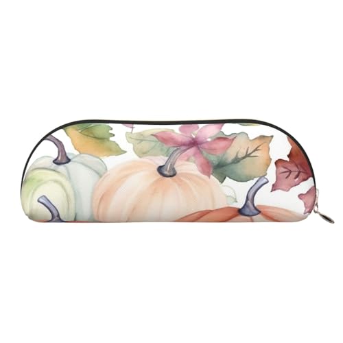 MMSJSBVY Federmäppchen aus Leder für den Strand, halbrunder Organizer mit Reißverschluss für Stifte, Kosmetik und Reisen, Aquarell-Kürbis, Einheitsgröße, Schulranzen von MMSJSBVY