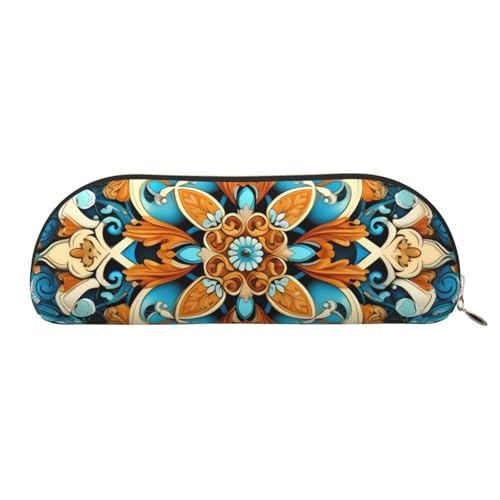 MMSJSBVY Federmäppchen aus Leder mit Blumenmuster – halbrunder Organizer mit Reißverschluss für Stifte, Kosmetik und Reisen, Blumenmuster, Einheitsgröße, Schulranzen von MMSJSBVY