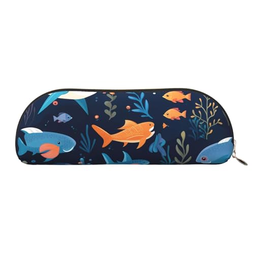 MMSJSBVY Federmäppchen aus Leder mit Blumenmuster – halbrunder Organizer mit Reißverschluss für Stifte, Kosmetik und Reisen, Delfin, Einheitsgröße, Schulranzen von MMSJSBVY