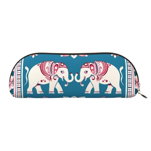 MMSJSBVY Federmäppchen aus Leder mit Blumenmuster – halbrunder Organizer mit Reißverschluss für Stifte, Kosmetik und Reisen, Elefantenmuster, Einheitsgröße, Schulranzen von MMSJSBVY