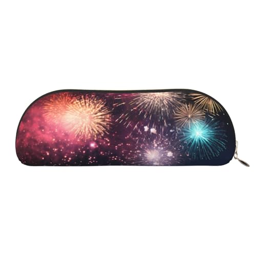 MMSJSBVY Federmäppchen aus Leder mit Blumenmuster – halbrunder Organizer mit Reißverschluss für Stifte, Kosmetik und Reisen, Explosionsfeuerwerk, Einheitsgröße, Schulranzen von MMSJSBVY