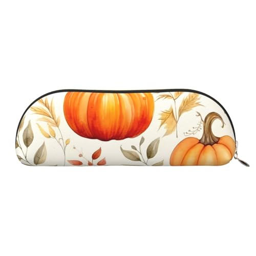 MMSJSBVY Federmäppchen aus Leder mit Blumenmuster – halbrunder Organizer mit Reißverschluss für Stifte, Kosmetik und Reisen, Herbst Kürbisse, Einheitsgröße, Schulranzen von MMSJSBVY