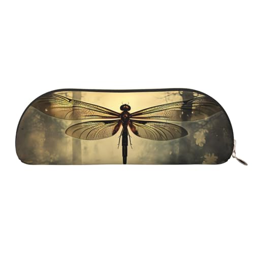 MMSJSBVY Federmäppchen aus Leder mit Blumenmuster – halbrunder Organizer mit Reißverschluss für Stifte, Kosmetik und Reisen, Libellen, Einheitsgröße, Schulranzen von MMSJSBVY