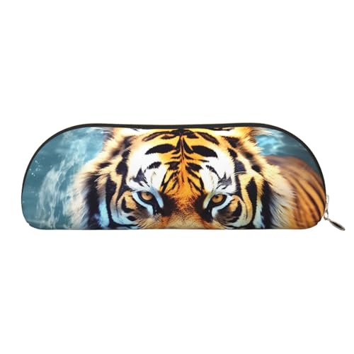 MMSJSBVY Federmäppchen aus Leder mit Elefant auf Holz, halbrunder Organizer mit Reißverschluss für Stifte, Kosmetik und Reisen, Cooler Tiger, Einheitsgröße, Schulranzen von MMSJSBVY