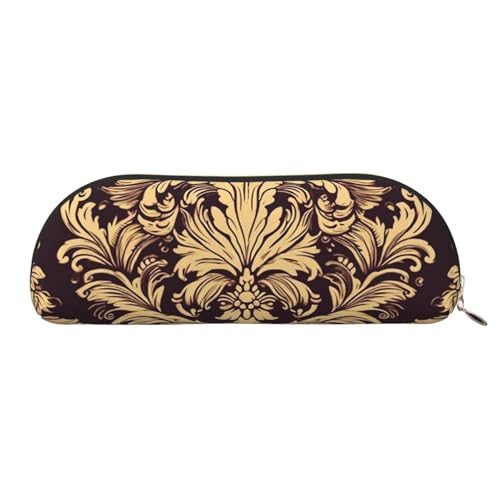 MMSJSBVY Federmäppchen aus Leder mit Elefant auf Holz, halbrunder Organizer mit Reißverschluss für Stifte, Kosmetik und Reisen, Damastmuster, Einheitsgröße, Schulranzen von MMSJSBVY