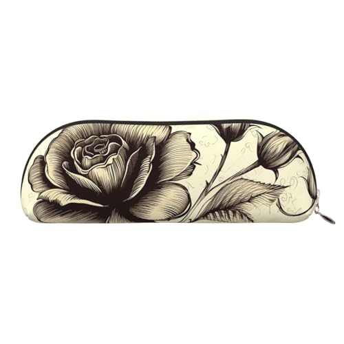 MMSJSBVY Federmäppchen aus Leder mit Elefant auf Holz, halbrunder Organizer mit Reißverschluss für Stifte, Kosmetik und Reisen, Elegante Blume, Einheitsgröße, Schulranzen von MMSJSBVY