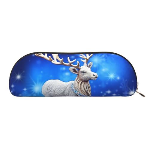 MMSJSBVY Federmäppchen aus Leder mit Elefant auf Holz, halbrunder Organizer mit Reißverschluss für Stifte, Kosmetik und Reisen, Kristall-Rentier Weihnachten, Einheitsgröße, Schulranzen von MMSJSBVY