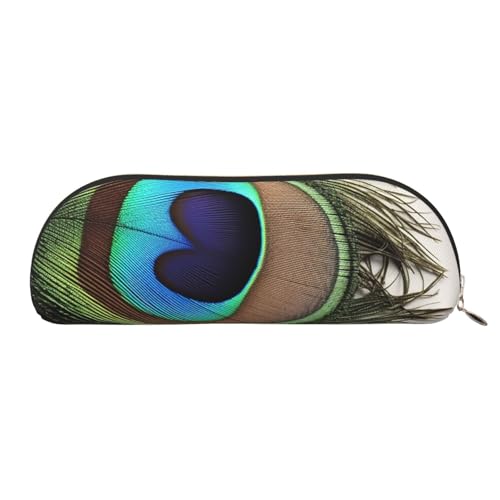 MMSJSBVY Federmäppchen aus Leder mit Elefant auf Holz, halbrunder Organizer mit Reißverschluss für Stifte, Kosmetik und Reisen, Pfauenfeder, Einheitsgröße, Schulranzen von MMSJSBVY