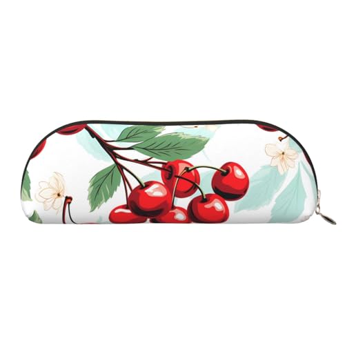 MMSJSBVY Federmäppchen aus Leder mit Hirschbär-Muster, halbrund, Organizer mit Reißverschluss, für Stifte, Kosmetik und Reisen, Kirschfrucht, Einheitsgröße, Schulranzen von MMSJSBVY