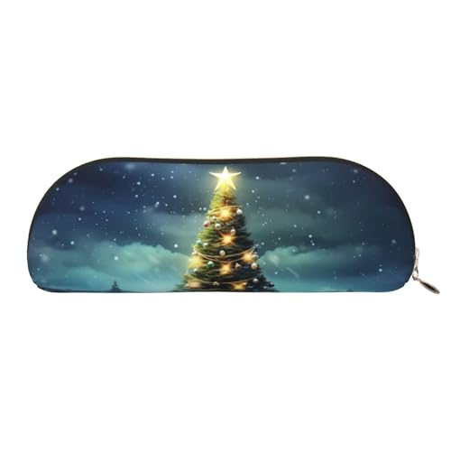 MMSJSBVY Federmäppchen aus Leder mit Hirschbär-Muster, halbrund, Organizer mit Reißverschluss, für Stifte, Kosmetik und Reisen, Weihnachtsbaum, Einheitsgröße, Schulranzen von MMSJSBVY