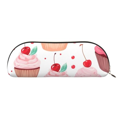 MMSJSBVY Federmäppchen aus Leder mit Hirschbär-Muster, halbrund, Organizer mit Reißverschluss, für Stifte, Kosmetik und Reisen, cupcake, Einheitsgröße, Schulranzen von MMSJSBVY