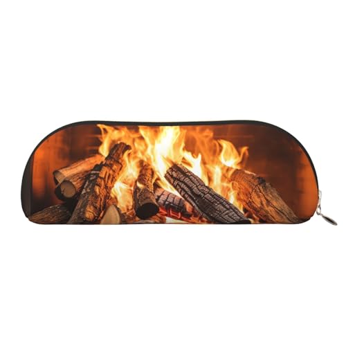 MMSJSBVY Federmäppchen aus Leder mit Schneeflocken-Motiv, halbrunder Organizer mit Reißverschluss für Stifte, Kosmetik und Reisen, Brennholz großer Kamin, Einheitsgröße, Schulranzen von MMSJSBVY