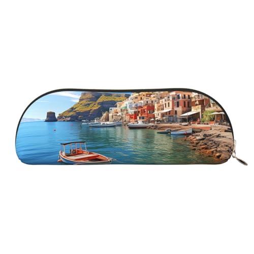 MMSJSBVY Federmäppchen aus Leder mit Schneeflocken-Motiv, halbrunder Organizer mit Reißverschluss für Stifte, Kosmetik und Reisen, Küstenstadt, Einheitsgröße, Schulranzen von MMSJSBVY